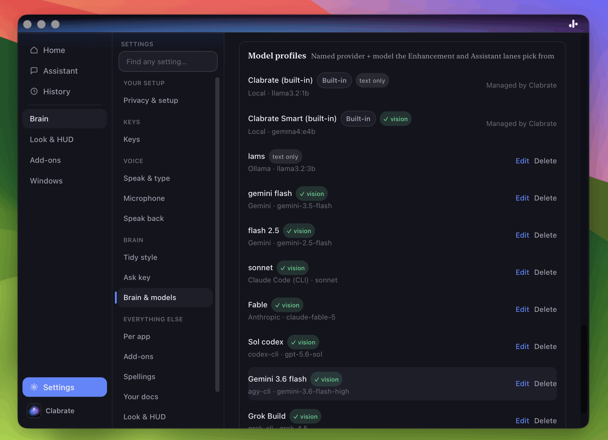 The Providers & Models settings page